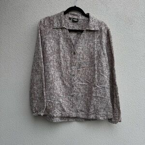 KAVU  XL Linen blend brown cream patterned Print button down shirt V-neck